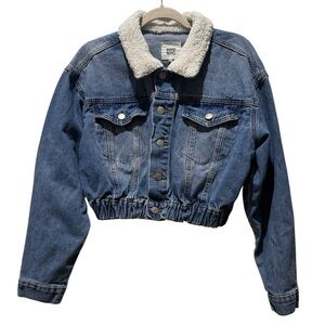Madden NYC Cropped Sherpa Collar Denim Jacket Size L